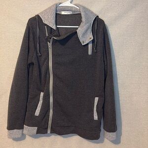 QIAOYISHI‎ Sport Vogue Mens Jacket XXL Gray Hoodie Fleece Polyester Casual Zip